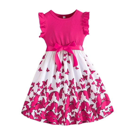 Gubotare Tea Party Dresses for Girls Girls Sequin Dress Toddler Shiny Rainbow Stars Tulle Dresses Ruffle Sleeve Birthday Party Sparkly Dresses (Hot Pink,Size 8-9 Years)