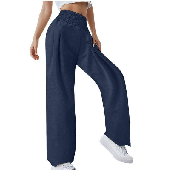 Gubotare Teen Girl Sweatpants Girl's Wide Leg Baggy Sweatpants Sports Elastic Waist Long Track Pants Trousers Size 6-7 (Navy,6-7 Years)