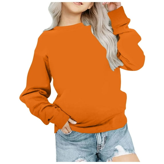 Gubotare Teen Girls Crop Sweatshirts Girl's Warm Fuzzy Knit Sweatshirt Cozy Sherpa Pullover Toddle Sweatshirt Size 9-11 Years (Orange,9-11 Years)