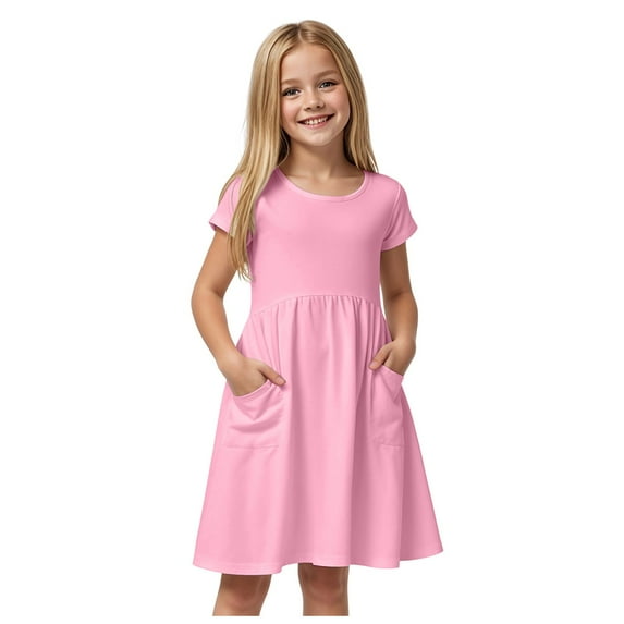 Gubotare Teen Girls Dresses Baby Girls Flutter Sleeve Princess Cartoon Printed Dress Toddlers Spring Summer Printed Dress Size 11-12T (Pink,11-12 Years)