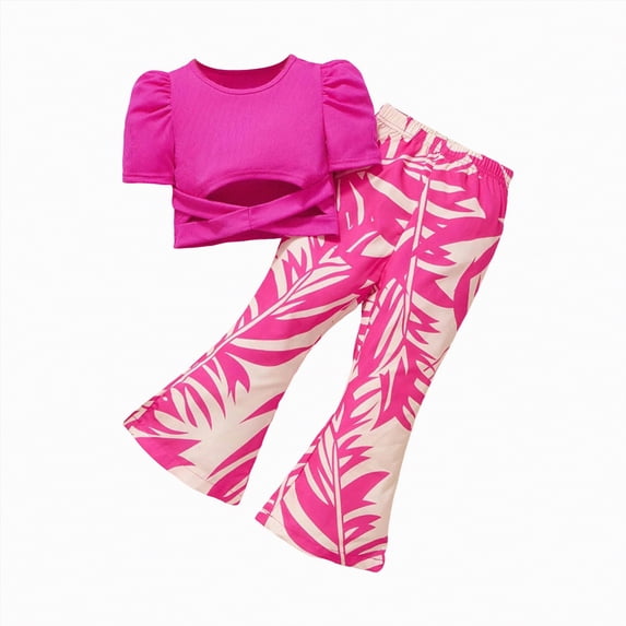 Gubotare Teen Outfits for Girls Toddler Girl Clothes Kid Summer Outfit Ruffle Sleeve Shirt Top Pants Summer Clothing Set 5T 6T (Hot Pink,5-6 Years)