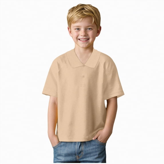 Gubotare Teen Polo Shirt Boys Short Sleeve Pique Polo Shirt School Uniform Tops Kids Collared Golf Shirt Size 14-15 (Beige,14-15 Years)