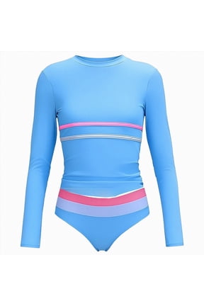 Teen Swimsuits Girls Long Sleeve Rash Guard One Piece Swimsuits with UV Protection Sunsuit Size 9-10 (Blue,9-10 Years)