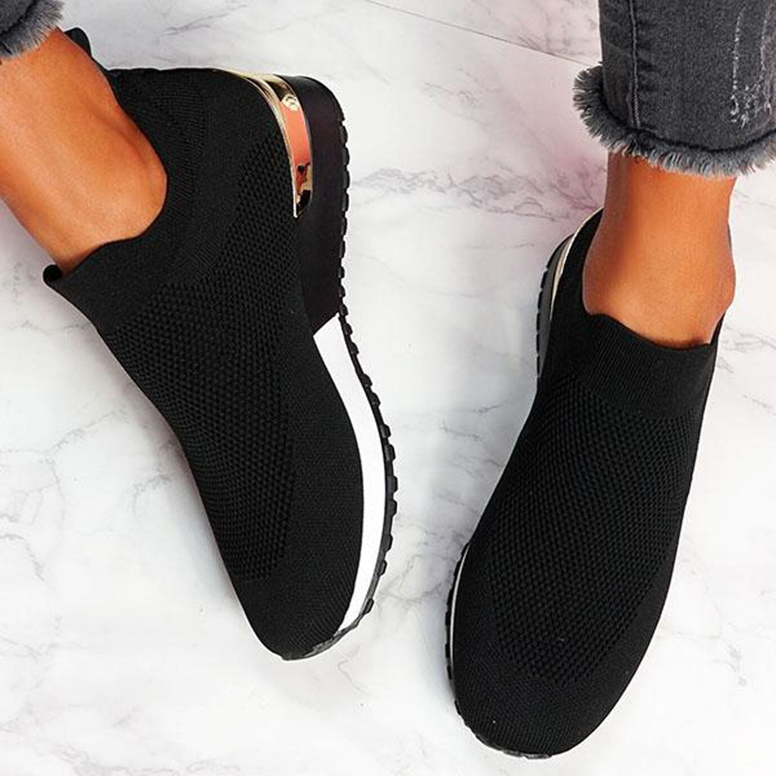 Gubotare Tennis Shoes Womens Women's Slip on Sneakers Womens White Canvas Slip on Shoes Fashion Canvas Sneakers for Women Black Casual Shoes,Black 9.5
