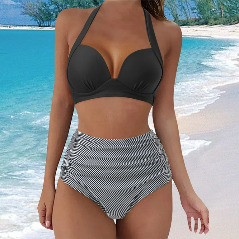 Gubotare Thong Bikini Swimsuit For Women Women High Waisted Bikini Set Sports Color Block Swimsuit Scoop Neck Cheeky Bathing Suit White S Walmart