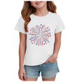 thumbnail image 1 of Gubotare Toddler 4th of July Outfit Girl Girl's Letter Graphic Print Round Neck Short Sleeve Drop Shoulder Tee T Shirts (White,Size 11-12 Years), 1 of 4