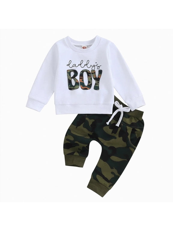 Toddler Baby Boy Clothes Camo Pant Set Long Sleeve Letter Sweatshirt and Camouflage Jogger Pants Infant Boy Outfits (Camouflage, 0-6 Months)