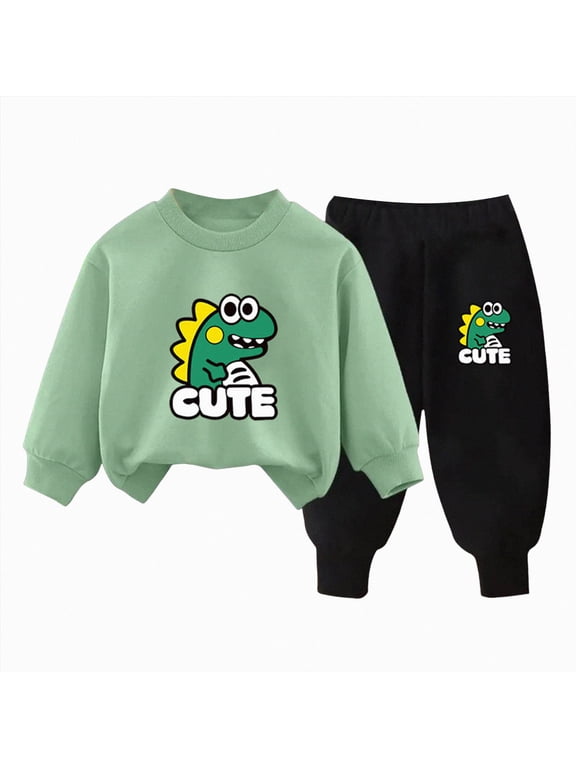 Toddler Baby Boy Clothes Fall Winter Outfits Long Sleeve Dinosaur Sweatshirts Tops+Pants Set 2 Piece A,Size 4-5 Years