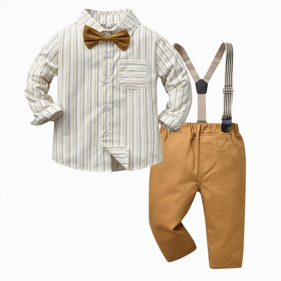 Gubotare Toddler Baby Boy Clothes Suit Gentleman Wedding Outfits Formal Dress Shirt+Bowtie+Suspender Pants(Gray, 5-6 Years)