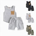 thumbnail image 1 of Gubotare Toddler Baby Boy Summer Outfit Sleeveless T Shirt Top Casual Shorts Set Infant Newborn Clothes 6 12 18 24 Month 2T (Light Gray, 0-6 Months), 1 of 6