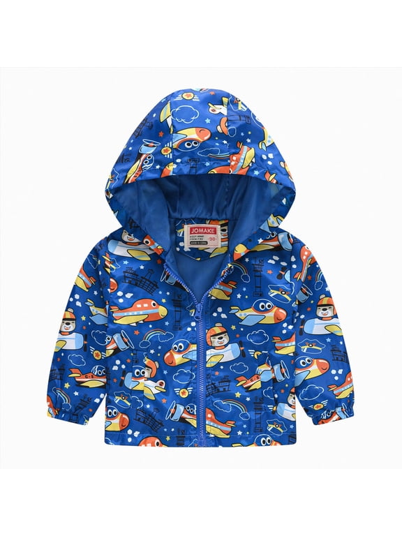 Toddler Baby Boys Girls Hooded Jacket Windbreaker Lightweight Dinosaur Print Coat Autumn Long Sleeve Windproof Outwear (Blue, 2-3 Years)