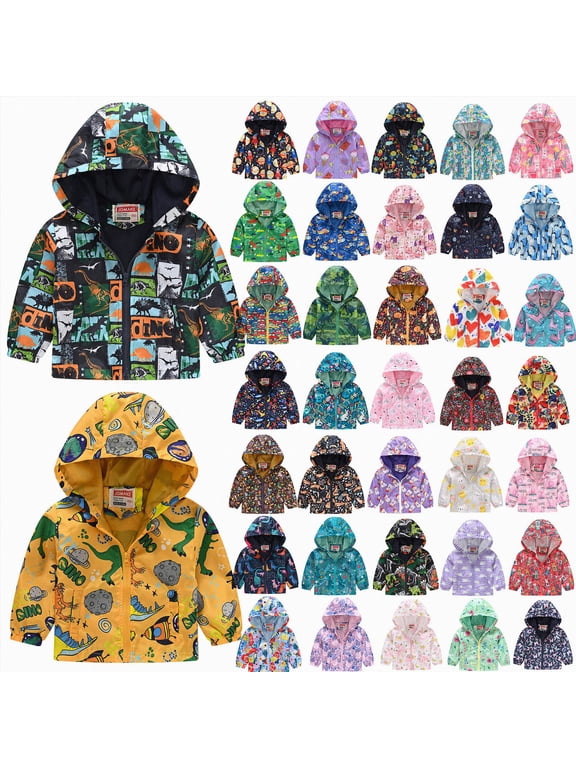 Toddler Baby Boys Girls Hooded Jacket Windbreaker Lightweight Dinosaur Print Coat Autumn Long Sleeve Windproof Outwear (Pink, 18-24 Months)