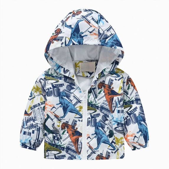 Gubotare Toddler Baby Casual Cartoon Prints Windbreaker Hoodie Coat Lightweight Casual Jacket 1-5T (White, 3-4 Years)