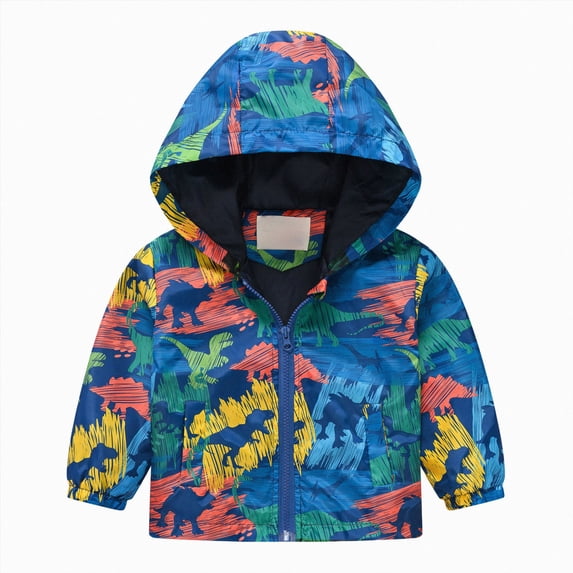 Gubotare Toddler Baby Casual Printed Windbreaker Lightweight Zipper Hoodie Coat Casual Jacket 1-5T (Blue, 1-2 Years)