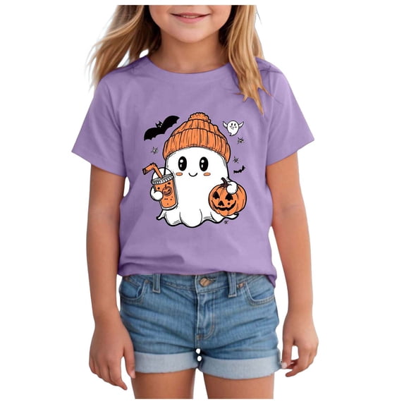 Gubotare Toddler Baby Girls Halloween Shirt Ghoul Power Tshirt Cute Hand Tee Tops Spooky Season Fall Clothes Halloween Pajamas for Girls (Purple,5-6 Years)