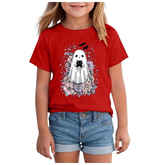 Gubotare Toddler Baby Girls Halloween Shirt Ghoul Power Tshirt Cute Hand Tee Tops Spooky Season Fall Clothes Toddler Baby Girls Boys Ghost Drink Shirt (Red,3-4 Years)