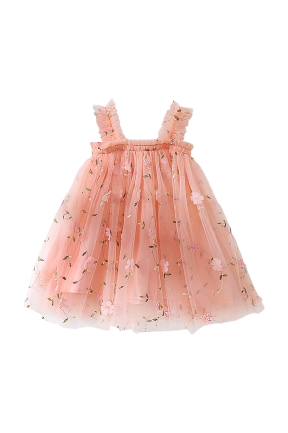Toddler Baby Girls Tutu Dres Toddler Tulle Tutu Dress Baby Girl Sleeveless Floral Embroidery Princess Birthday Party Dresses (Watermelon Red,Size 4-5 Years)
