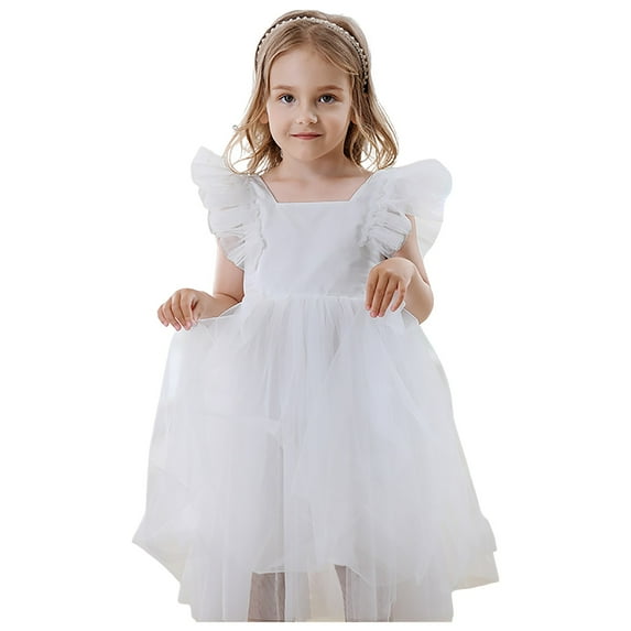 Gubotare Toddler Birthday Dress Toddler Girls Butterfly Birthday Dress Rainbow Tulle Formal Wedding Party Ruffle Tutu Dresses (White,Size 3-4 Years)