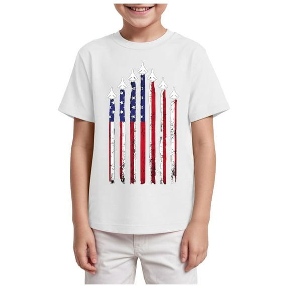 Gubotare Toddler Boy 4th of Julyshirt Toddler Long Tops Preschool T Shirt Cute Boys Girls Round Neck T Shirt Funny Casual Short Sleeve T Shirt (White,Size 7-8 Years)