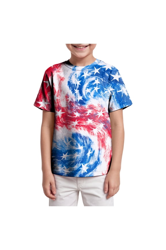 Toddler Boy American Flag Shirt Baby Boys Funny T-shirt Toddler Little Boys Cartoon Tee Tops (Sky Blue,Size 6-7 Years)