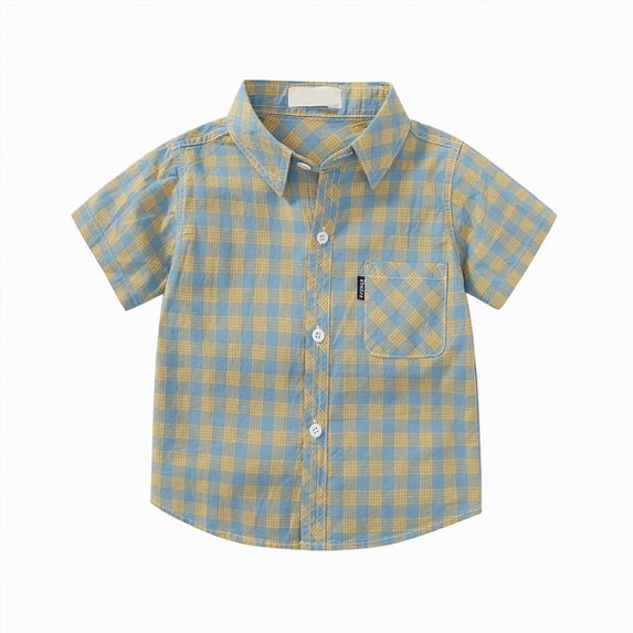 Gubotare Toddler Boy Button Up Shirt Toddler Boy's Summer Solid Color Button Down Short Sleeve Shirts Summer Casual Collared Shirt Tops 5T 6T (Light Yellow,5-6 Years)