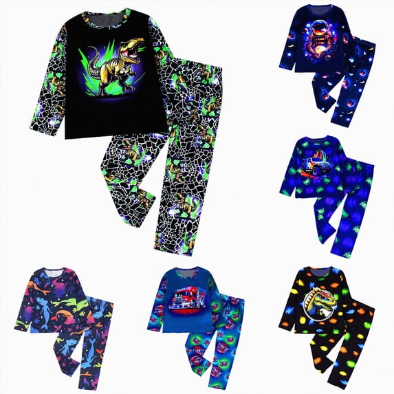 Gubotare Toddler Boy Clothes T-Rex Dinosaur Print Long Sleeve Pullover Sweatshirt Tops Pants 2Pcs Boys Fall Winter Outfits 2-8T Sky Blue,Size 2-3 Years