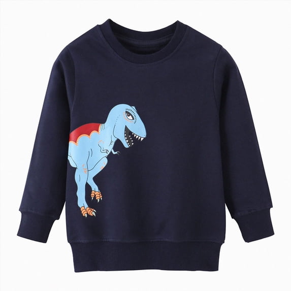Gubotare Toddler Boy Crewneck Sweatshirt Toddler Boy Crewneck Sweatshirt Dinosaur Shirts Long Sleeve Cartoon Pullover Sweater for Kids 5T (Dark Blue,5 Years)
