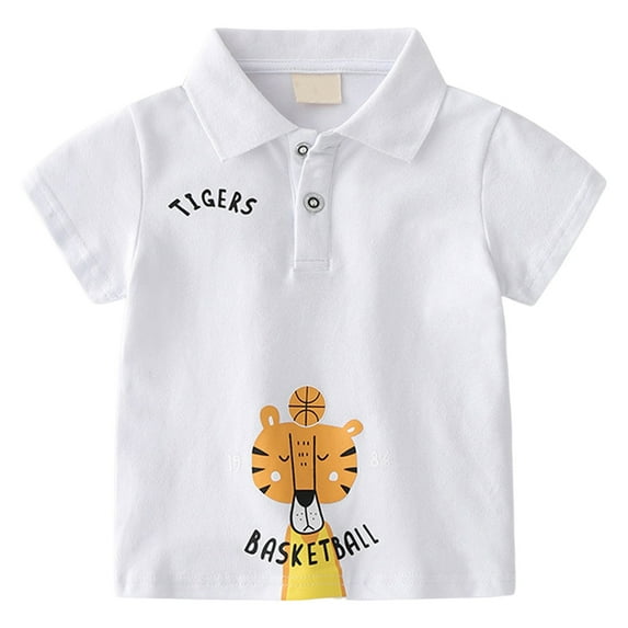 Gubotare Toddler Boy Dress Shirt Boy's Striped Button Short Sleeve T Shirt Collared Neck Casual Tee Top,White 18-24 Months