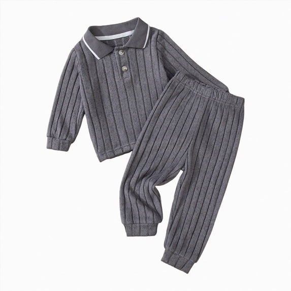 Gubotare Toddler Boy Fall Clothes Baby Long Sleeve Lapel Button Shirt Color Block Pants Set Baby Boy Winter Outfit (Grey, 6-12 Months)