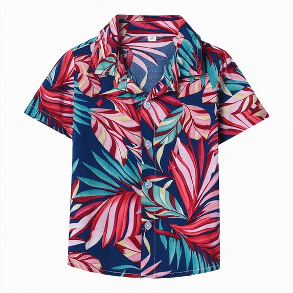 Gubotare Toddler Boy Hawaiian Shirt Baby Boy Clothes Shirts Short Sleeve Button Down Lapel Neck Tops Summer T-Shirt 6 12 Months (Hot Pink,6-12 Months)