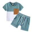 thumbnail image 1 of Gubotare Toddler Boy Outfit Baby Toddler Summer Outfits 6 12 18 24 Months Patchwork Short Sleeve T Shirt & Shorts Sets with Pockets 6 9 12 18 24 Months 2T 3T 4T (Light Blue,Size 6-12 Months), 1 of 7