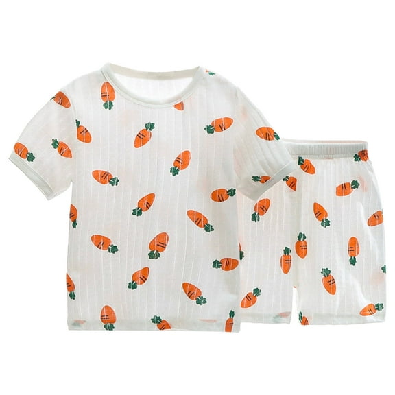 Gubotare Toddler Boy Pajamas Baby Girl Boy Summer Pajamas Set Cotton Short Sleeve Cute Print T Shirts Tops Shorts Pjs Baby Kids 2pc Sleepwear Size 3-4T (Orange,3-4 Years)