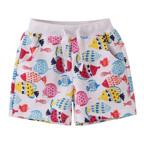 Gubotare Toddler Boy Shorts Adjustable Waist Toddler Baby Boys Girls Athletic Shorts Cotton Soild Color with Drawstring (White,Size 5-6 Years)
