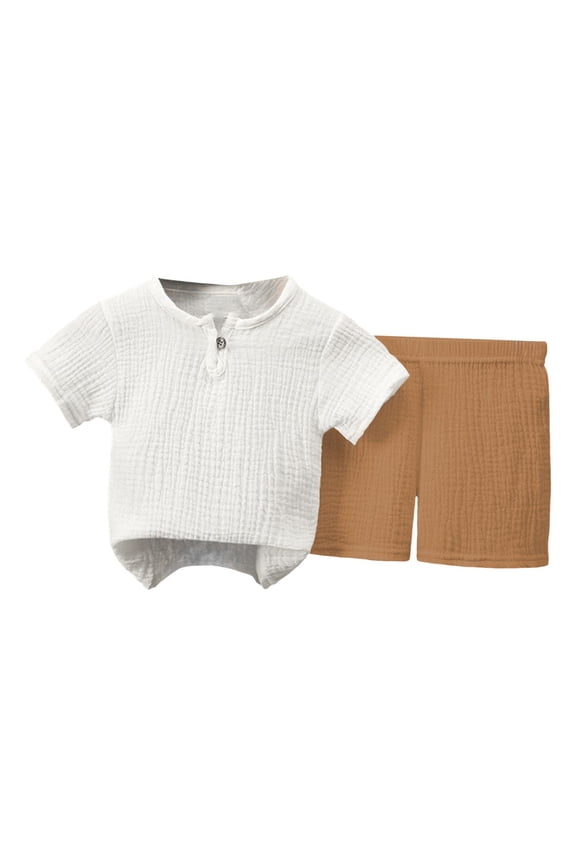 Toddler Boy Summer Clothes Baby Boy Summer Clothes Color Block Short Sleeve T Shirt Stretch Rolled Shorts Cute Toddler Outfits 12 18 Months (White,12-18 Months)