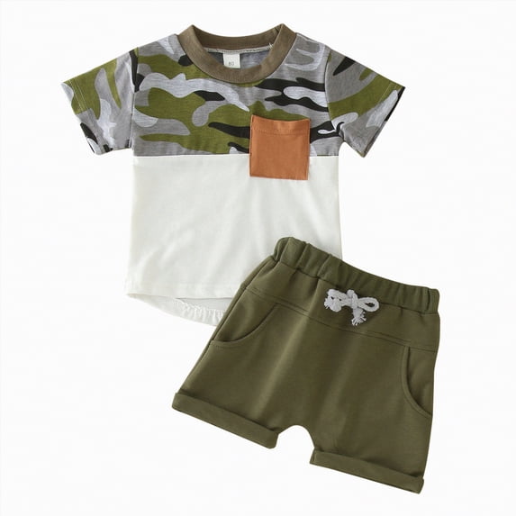 Gubotare Toddler Boy Summer Outfits Baby Boy Summer Clothes Boy Short Sleeve T-Shirt Shorts Set Toddler Outfit 6 12 Months (Camouflage,6-12 Months)