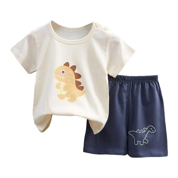 Gubotare Toddler Boy Summer Outfits Boys' 2 Piece Outfits Graphic Short Sleeve T Shirt and Shorts Set 5T 6T (Beige,5-6 Years)
