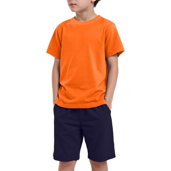 Gubotare Toddler Boy Summer Outfits Color Block Boys T-Shirt and Shorts Outfit Set to Big Kid 6 9 12 18 24 Months 2T 3T 4T (Orange,Size 3-4 Years)