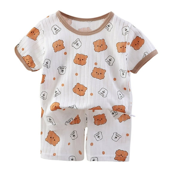 Gubotare Toddler Boy Summer Pajamas Boys’ 2-Piece Pajama Set – Short Sleeve T-Shirt and Shorts Sleepwear for Kids Size 18-24 Months (Khaki,18-24 Months)