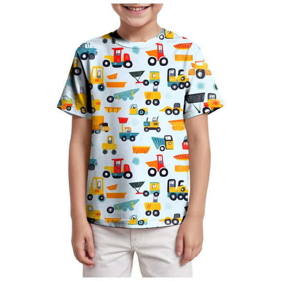 Gubotare Toddler Boy Tshirt Toddler Baby Boys T-Shirt Short Sleeve Letters Dinosaur Print Tees Size 6T 7T (Light Blue,6-7 Years)