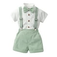 thumbnail image 1 of Gubotare Toddler Boy Wedding Outfit Baby Boys Gentleman Outfits Suits, Short Sleeves Shirt and short Pants Overalls Clothes Set 3 6 9 12 18 24 Months 2T 3T 206T (Light Green,18-24 Months), 1 of 6