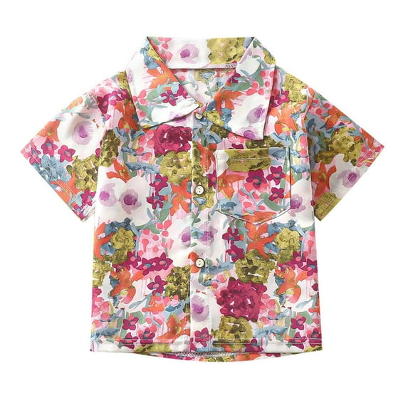 Gubotare Toddler Boys Hawaiian Shirt Big Boy's Floral Casual Button Down Short Sleeve Hawaiian Shirt,Pink 11-12 Years