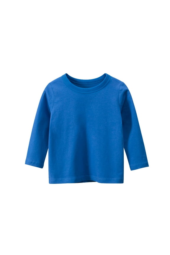 Toddler Boys Long Sleeve Shirts Boys Clothes Long Sleeve T Shirts Comfy Crewneck Basic Solid Color Tops Tees (Blue,4-6 Years)