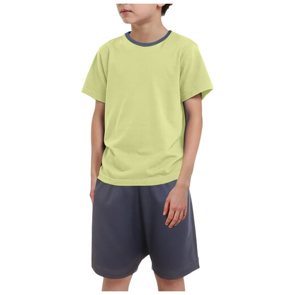 Gubotare Toddler Boys Outfits Contrast Color Kid Toddler Boy Clothes Short Sleeve Shirt and Shorts Summer Clothing Set (Green,Size 4-5 Years)