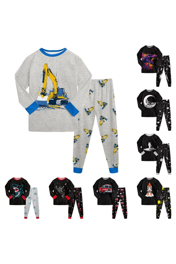 Toddler Boys Pajamas Monster Truck Cotton Kids Dinosaur 2 Piece Planets Pjs Sleepwear Clothes Sets 2-7 Years Red,Size 5-6 Years