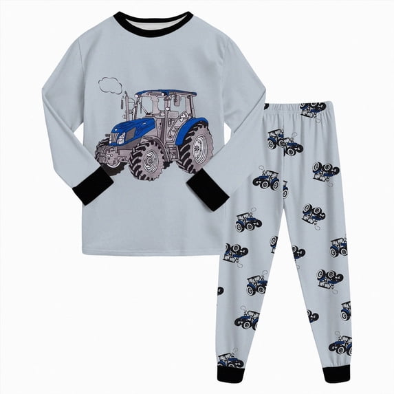 Gubotare Toddler Boys Pajamas Monster Truck Cotton Kids Dinosaur 2 Piece Planets Pjs Sleepwear Clothes Sets Grey for Size 6-7 Years