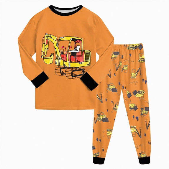 Gubotare Toddler Boys Pajamas Monster Truck Cotton Kids Dinosaur 2 Piece Planets Pjs Sleepwear Clothes Sets Orange for Size 5-6 Years