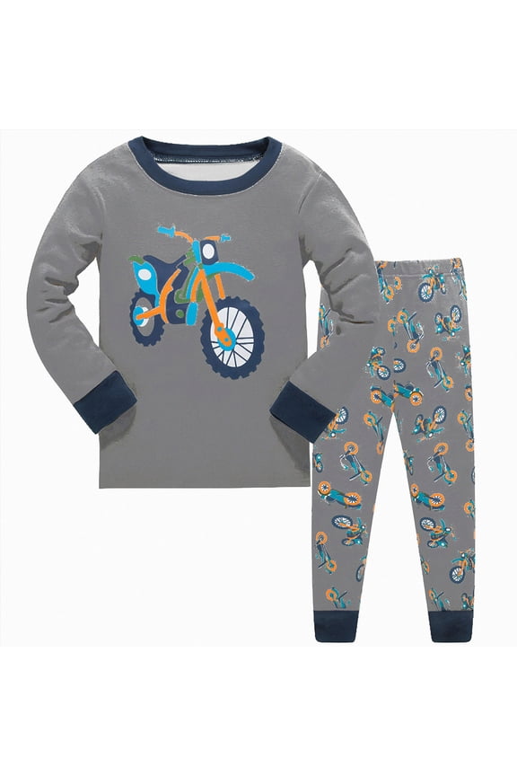 Toddler Boys Pajamas Monster Truck Cotton Planets Sleepwear Pjs Sets Long Sleeve Excavator Jammies (Grey, 4-5 Years)