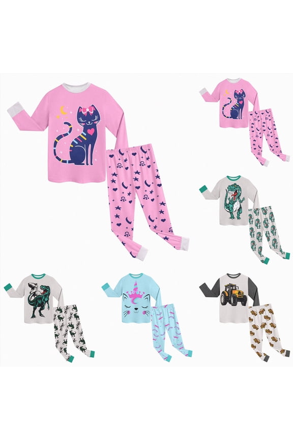 Toddler Boys Pajamas Monster Truck Cotton Planets Sleepwear Pjs Sets Long Sleeve Excavator Jammies (Grey, 6-7 Years)