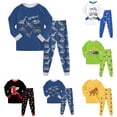 thumbnail image 1 of Gubotare Toddler Boys Planet Pajamas Dinosaur Cotton Kids Truck 2 Piece Train Kids Pjs Sleepwear Clothes Set 3-10T Blue,Size 3-4 Years, 1 of 7