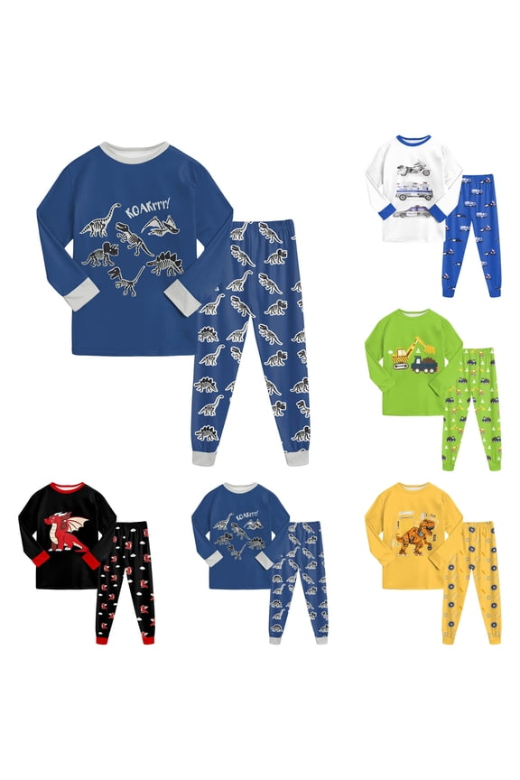 Toddler Boys Planet Pajamas Dinosaur Cotton Kids Truck 2 Piece Train Kids Pjs Sleepwear Clothes Set 3-10T Yellow,Size 2-3 Years